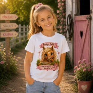Eko T-shirt barn – Stallkompisen Busiga Bella 🐴💗