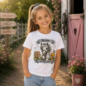 Eko T-shirt barn – Stallkompisen Blixten ⚡🐴